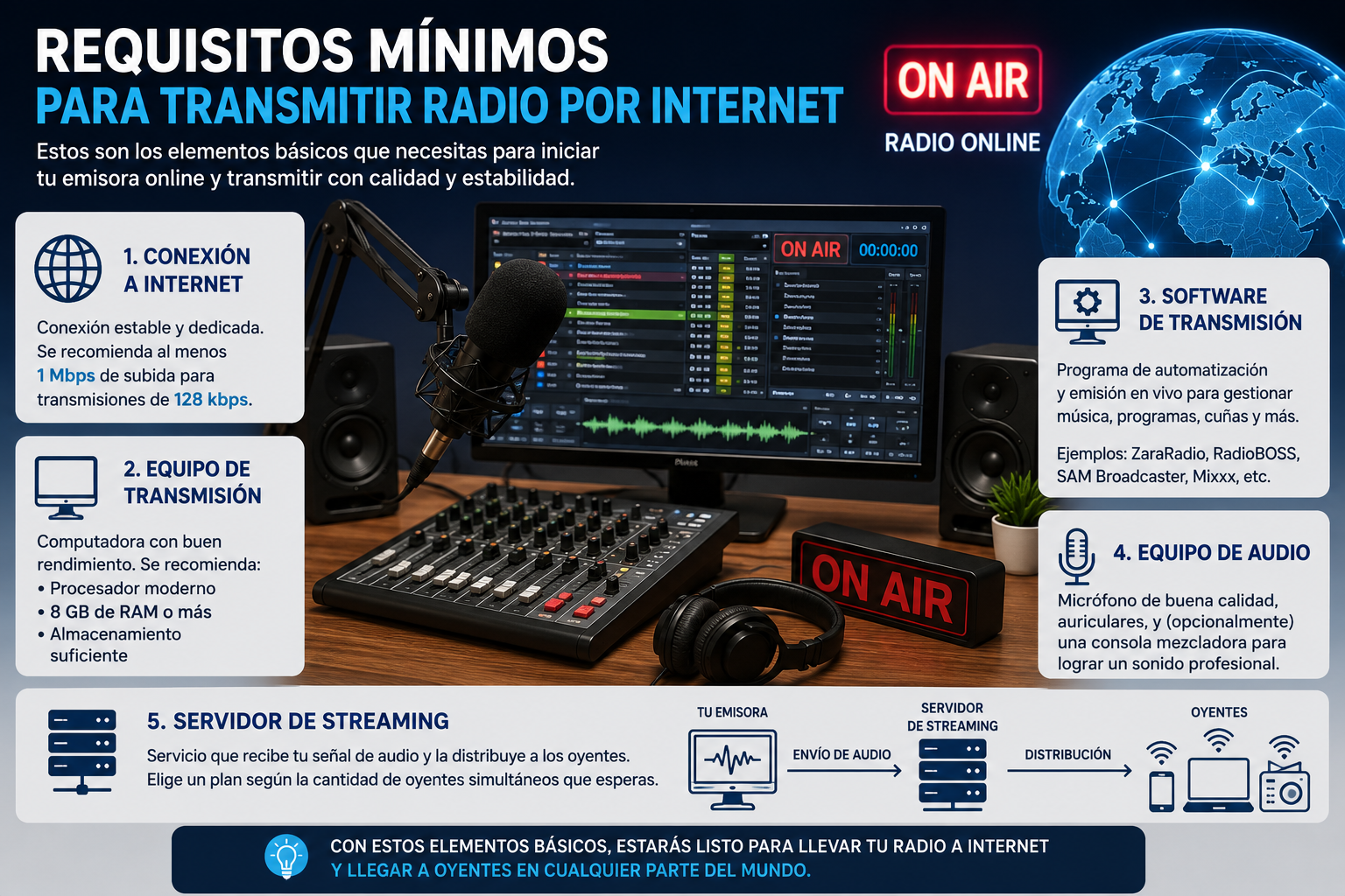 Requisitos Mínimos para Transmitir Radio por Internet